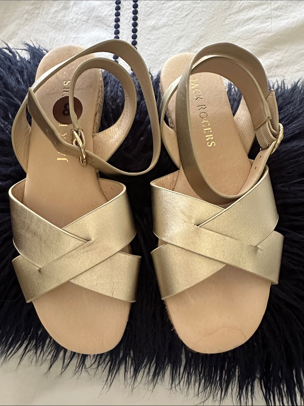 Jack Rogers Metallic Gold Crisscross Ankle-Strap Sandals